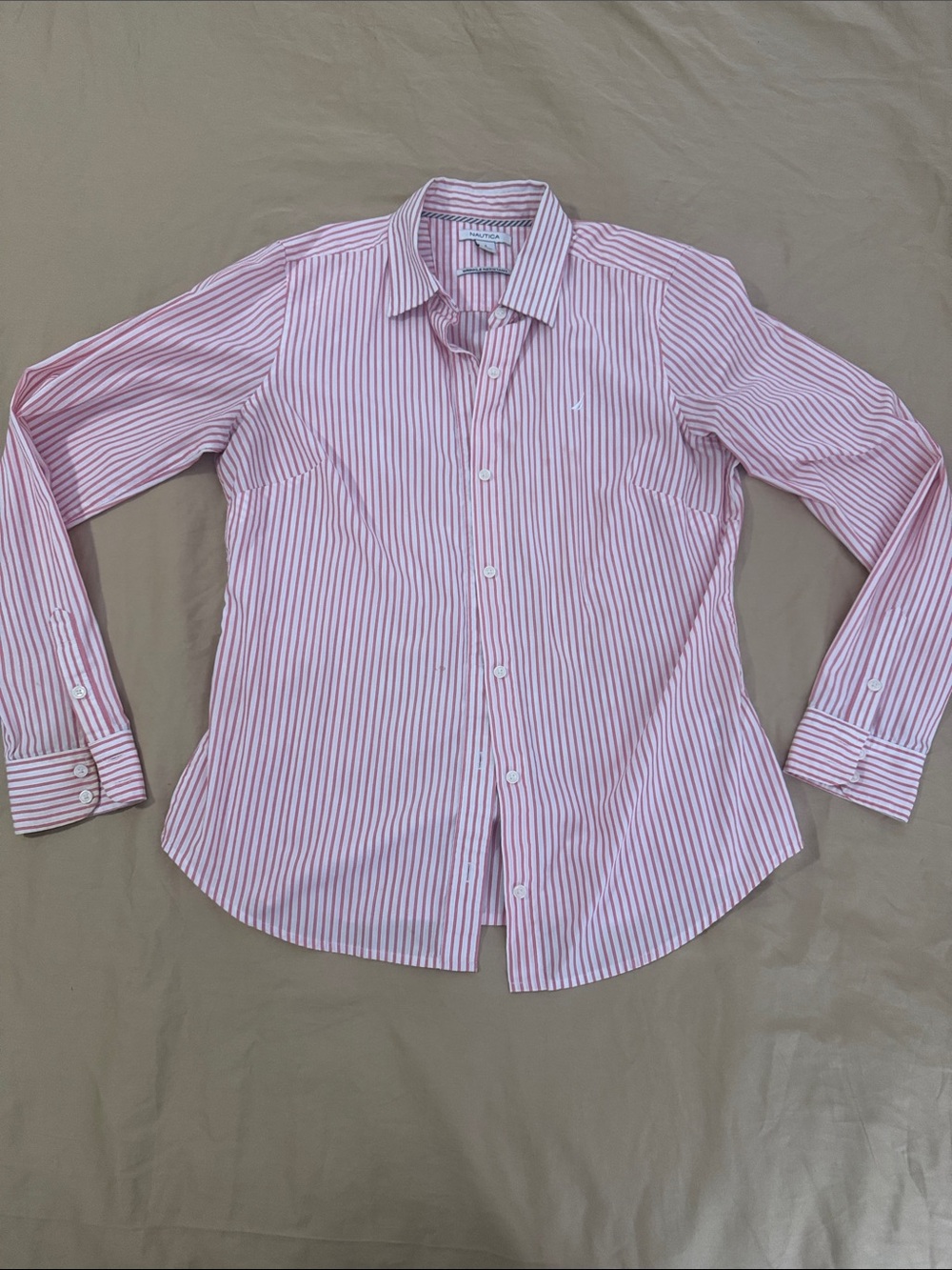 Nautica Women’s Pink Striped Button-Down Shirt size S
